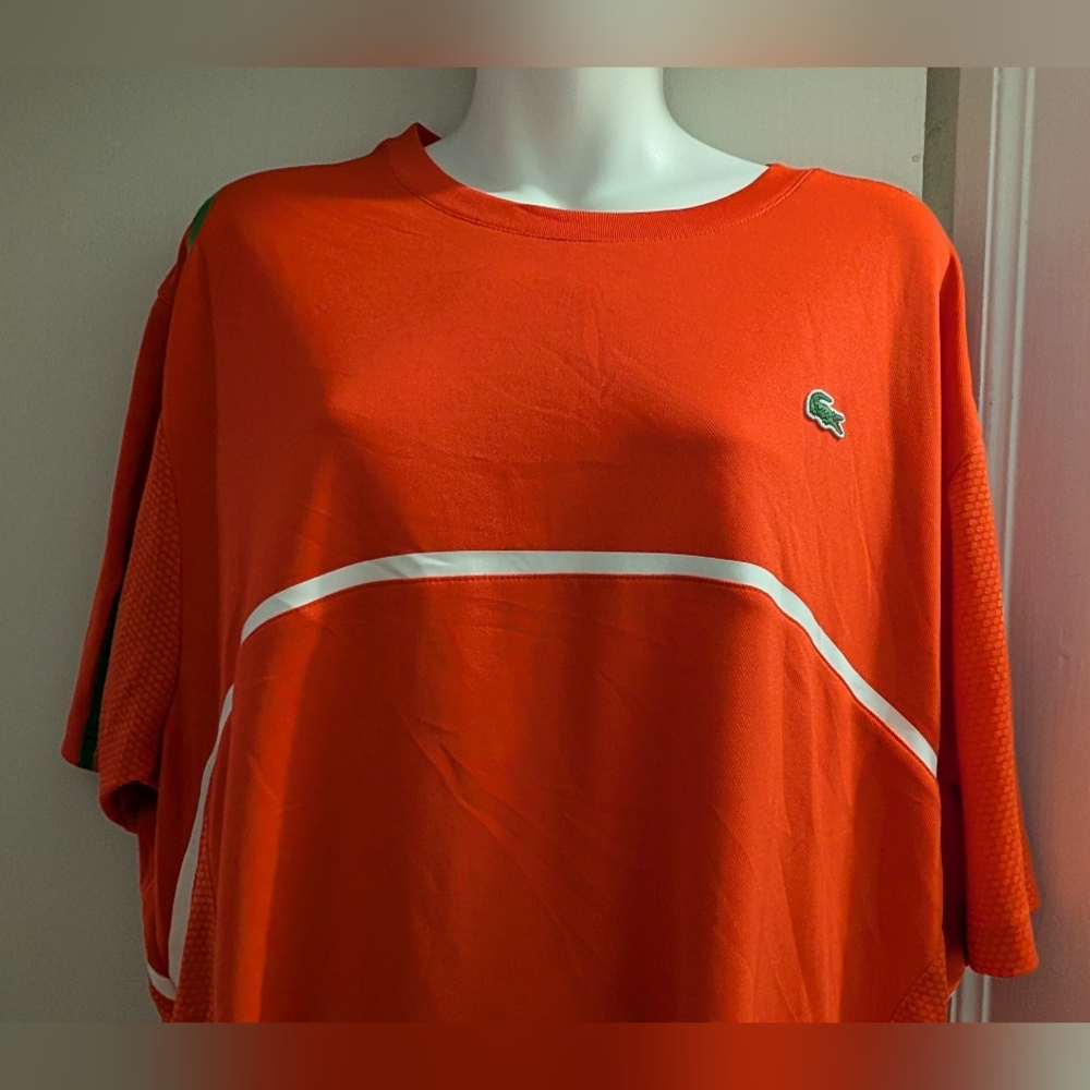 Lacoste Sport Orange Tee with White and Green Details. Xxl.